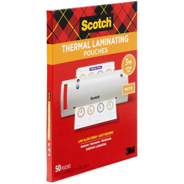 slide 7 of 10, Scotch® Thermal Laminating Pouches, 8-15/16"" x 11-7/16"", Matte, Clear, 50 Laminating Pouches, 1 ct