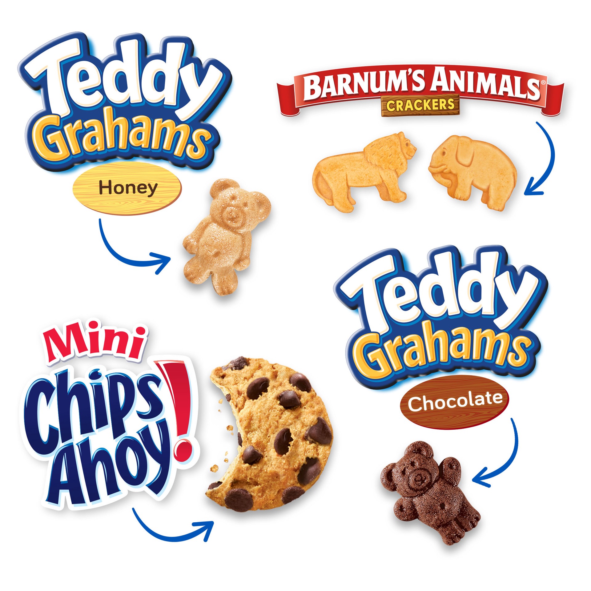 slide 4 of 5, Nabisco Fun Shapes Variety Pack, Barnum's Animal Crackers, Teddy Grahams and CHIPS AHOY! Mini, 20 Snack Packs, 20 oz