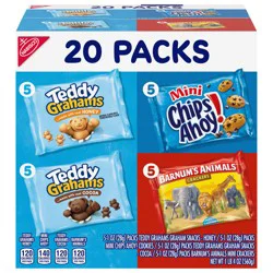 Nabisco Fun Shapes Variety Pack, Barnum's Animal Crackers, Teddy Grahams and CHIPS AHOY! Mini, 20 Snack Packs
