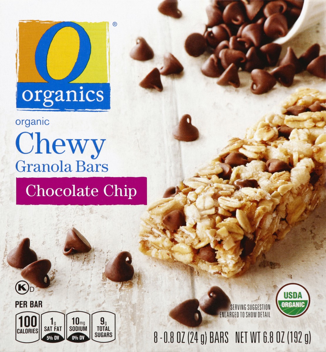 slide 1 of 6, O Organics Organic Granola Bars Chewy Chocolate Chip, 8 ct; 0.8 oz