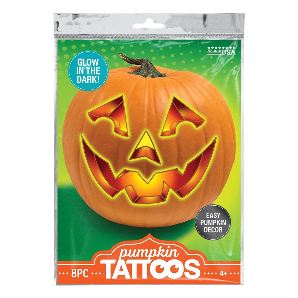 slide 1 of 1, SAVVi Halloween Pumpkin Decor Tattoos, 8 ct