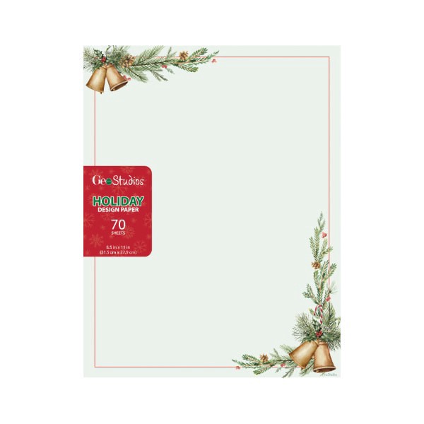 slide 2 of 3, Geo Studios Holiday-Themed Letterhead Paper, Bells & Ivy, 8-1/2'' X 11'', Pack Of 70 Sheets, 70 ct