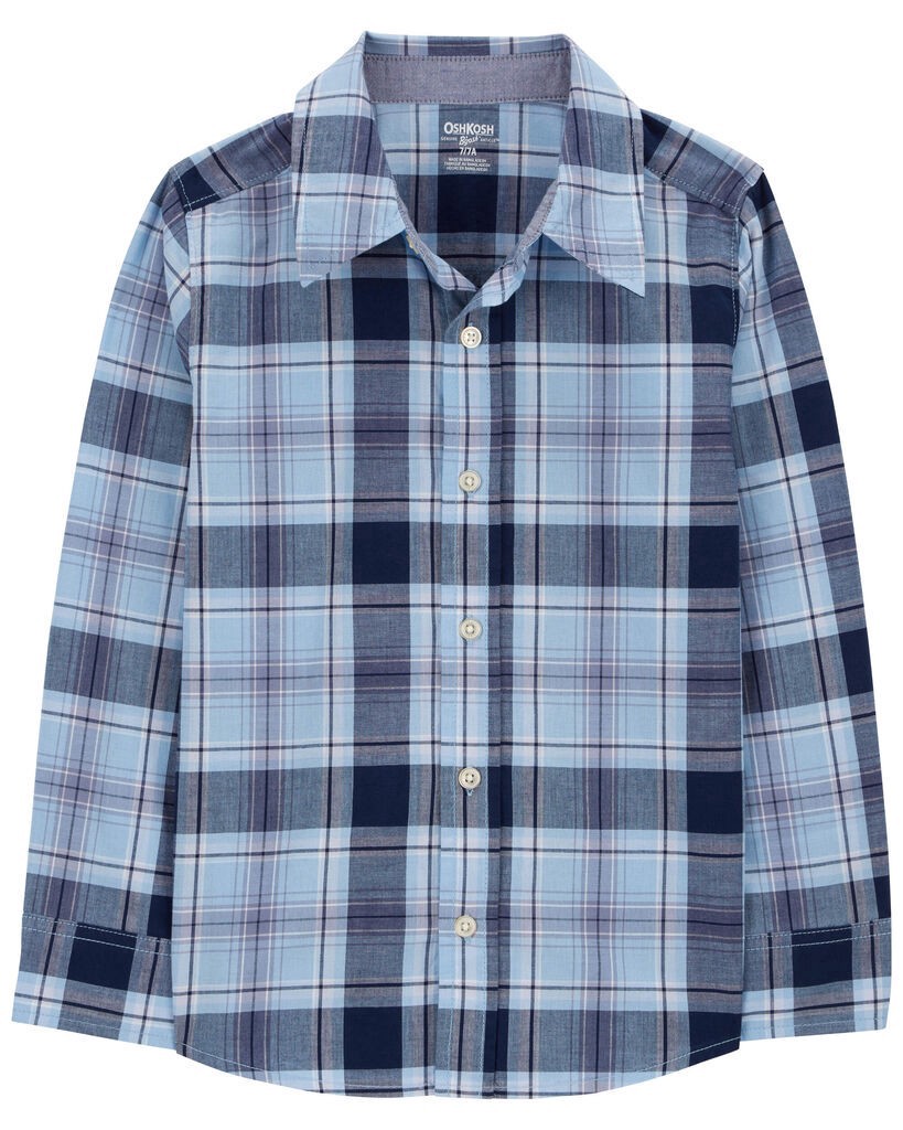 slide 2 of 3, Oshkosh Kid Plaid Button-Front Shirt Blue 14, 1 ct