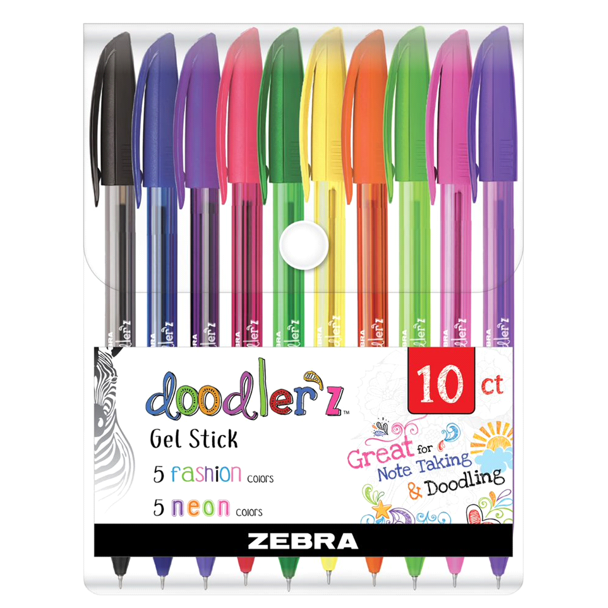slide 1 of 1, Zebra Doodlerz Neon Pens Astd, 10 ct