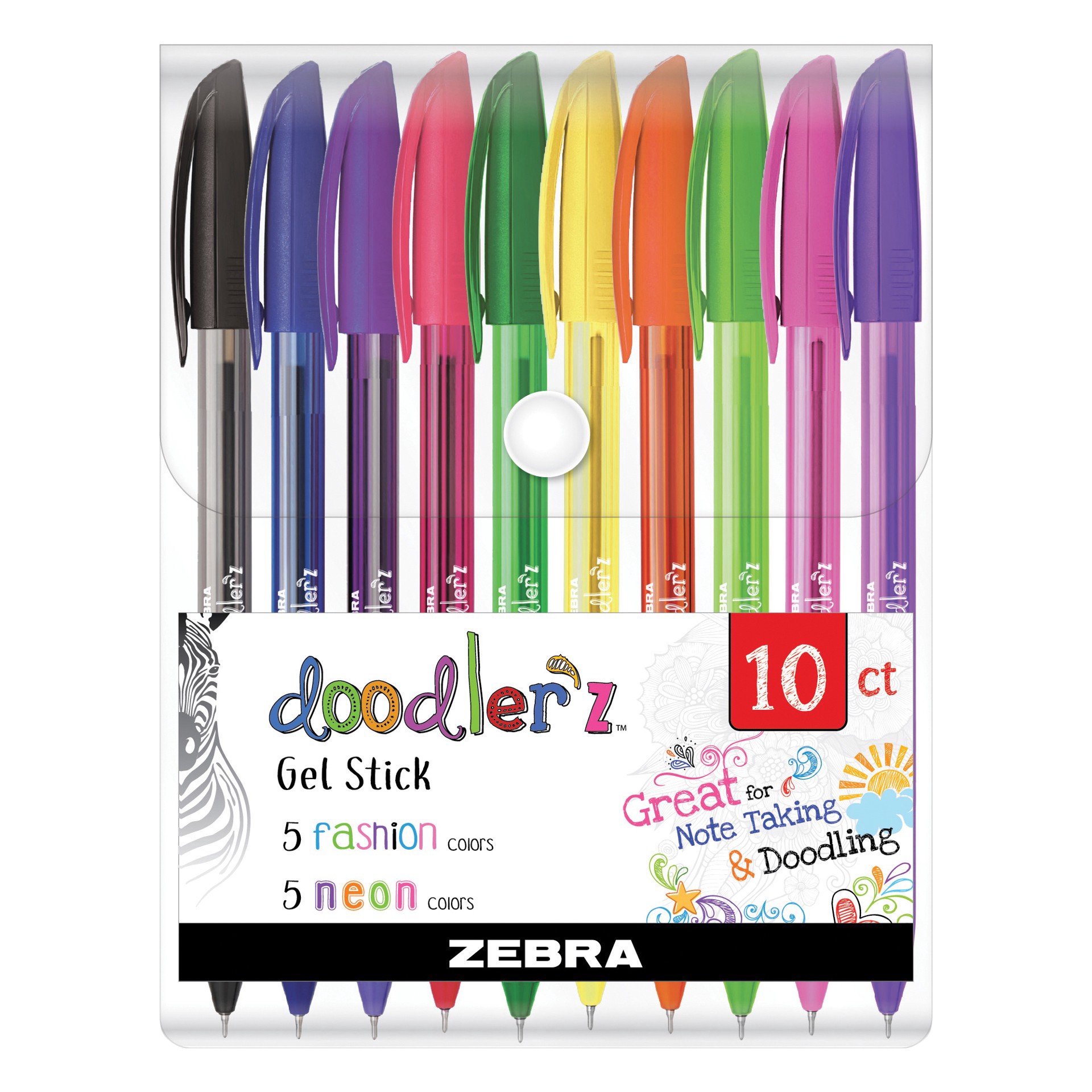 slide 1 of 3, Zebra Doodlerz Neon Pens Astd, 10 ct