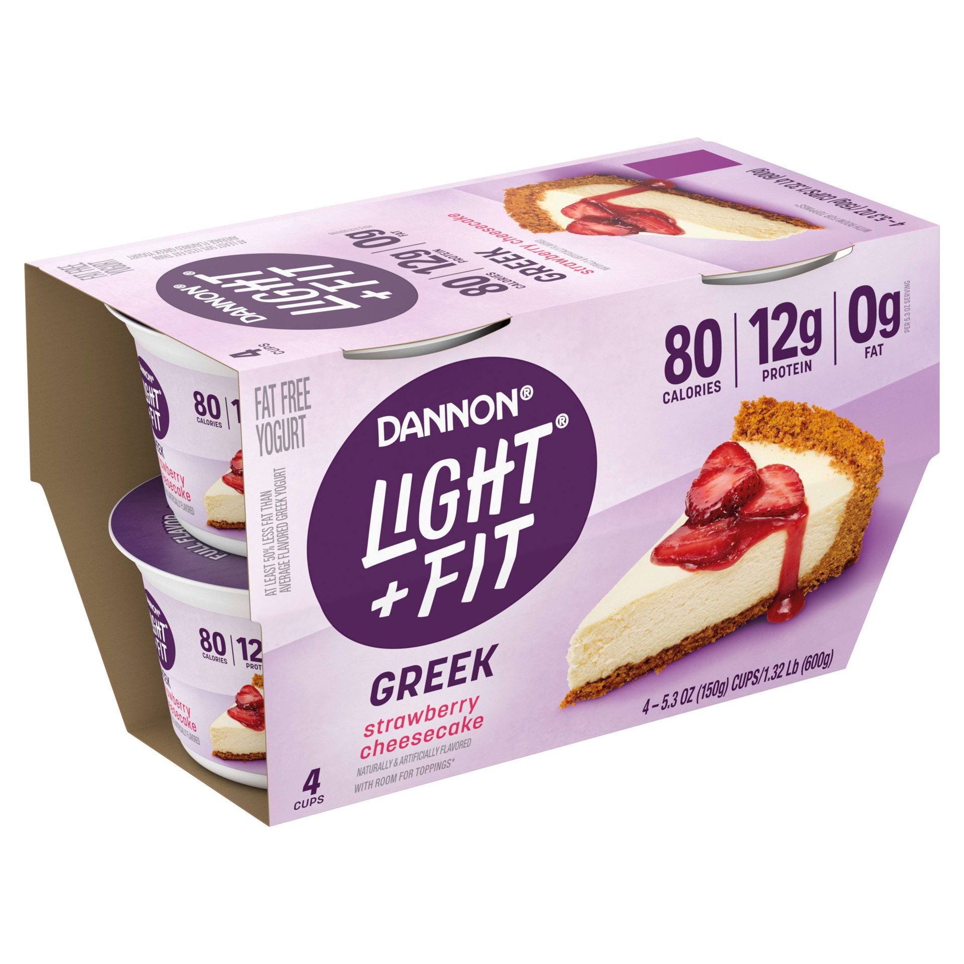 slide 3 of 5, Light + Fit Nonfat Gluten-Free Strawberry Cheesecake Greek Yogurt, 5.3 Oz. Cups, 4 Coun, 4 ct; 5.3 oz
