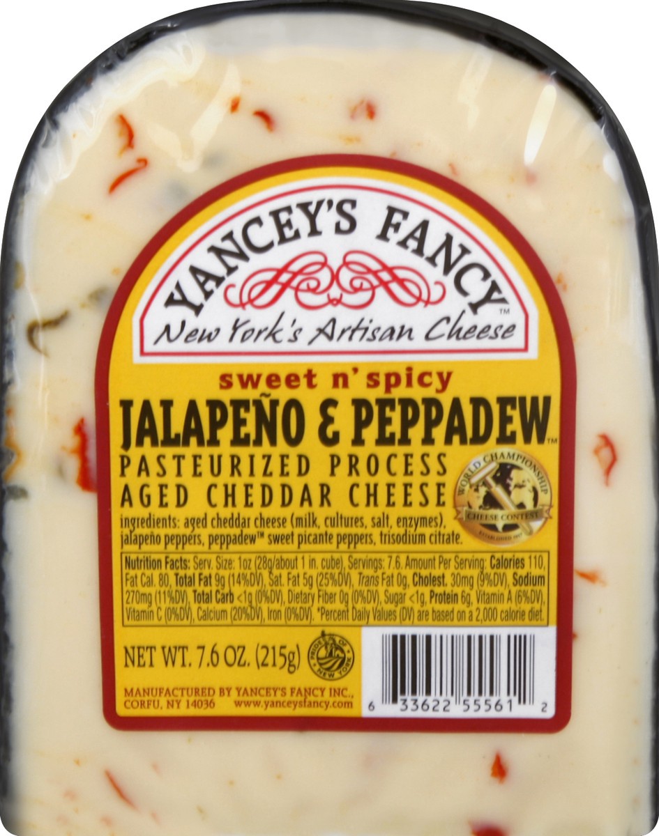 slide 5 of 5, Yancey's Fancy Peppadew Cheddar Cheese Jlpno, 7.6 oz