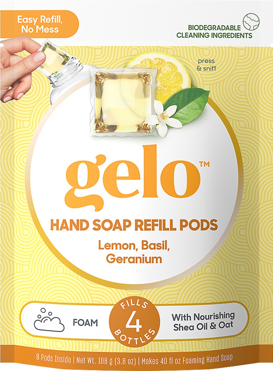 slide 2 of 5, Gelo Refill Pods Lemon, Basil, Geranium Hand Soap 8 ea, 8 ct