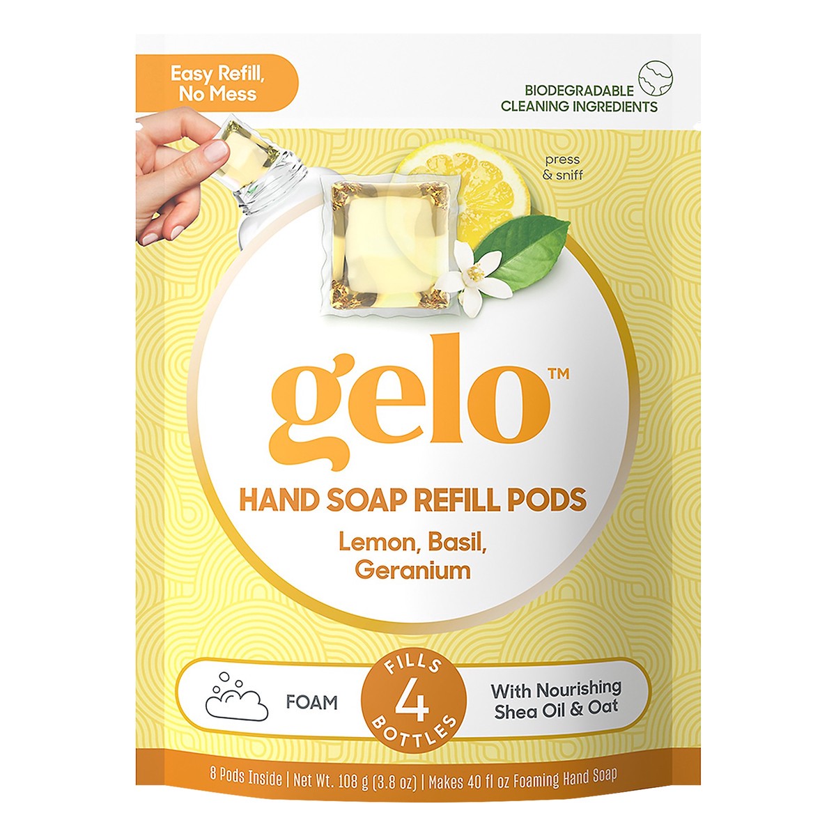 slide 1 of 5, Gelo Refill Pods Lemon, Basil, Geranium Hand Soap 8 ea, 8 ct