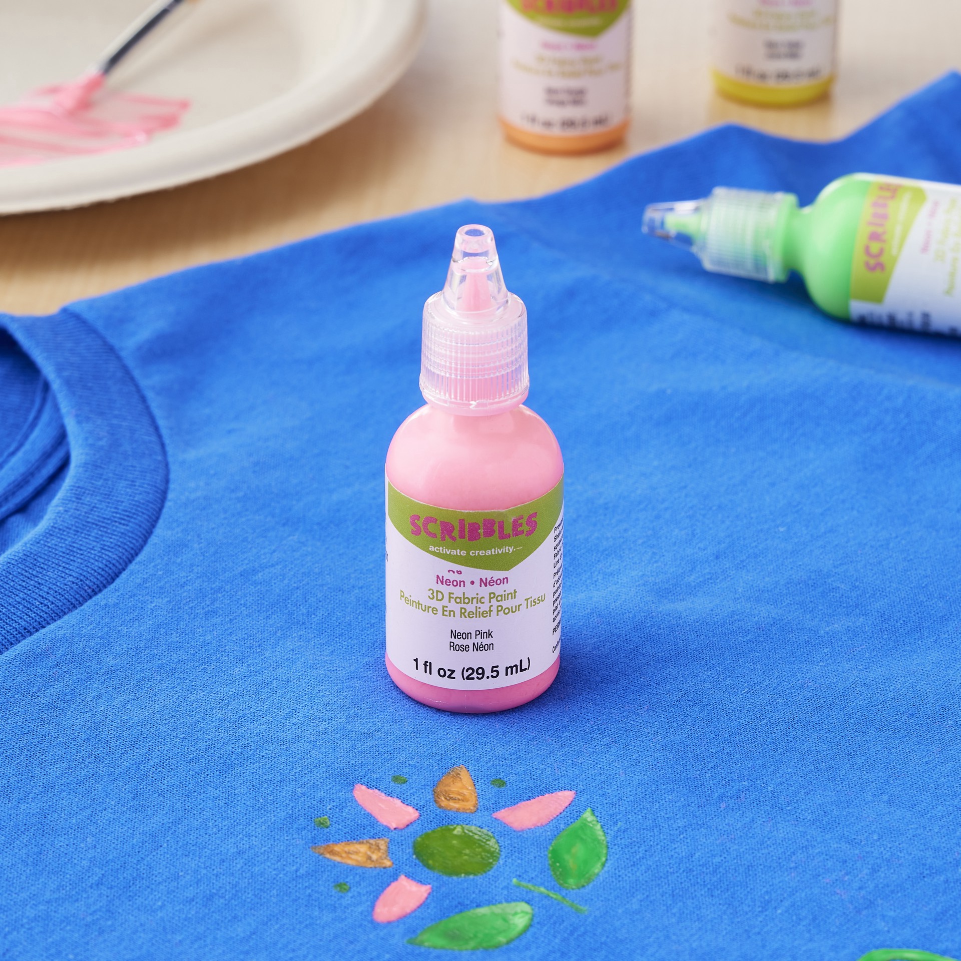 slide 5 of 5, Scribbles Neon 3d Fabric Paint, 1 fl oz
