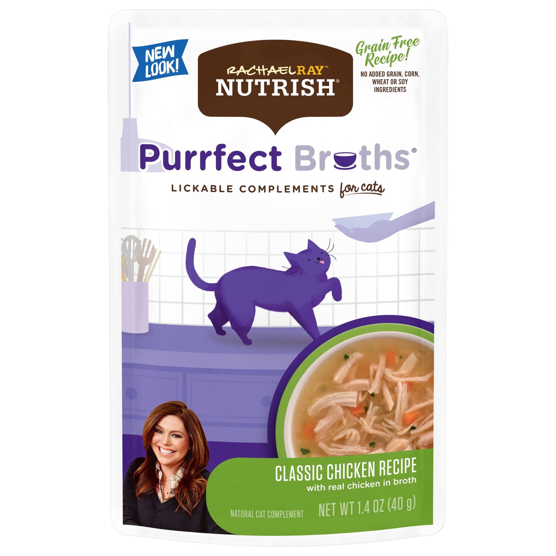 slide 1 of 5, Rachael Ray Nutrish Purrfect Broths Classic Chicken Recipe, Lickable Complements for Cats, 1.4 oz. Pouch, 1.4 oz