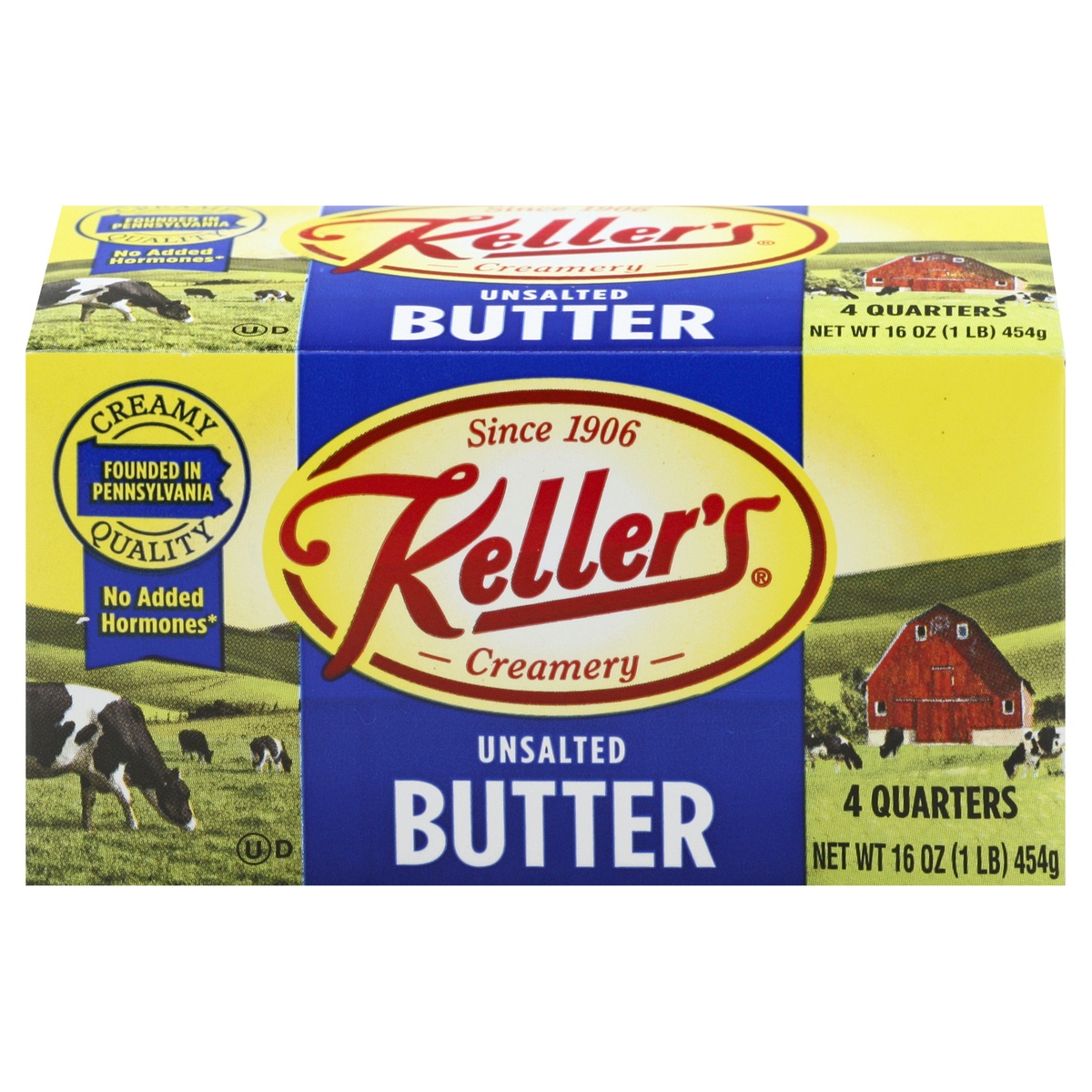 slide 1 of 1, Keller's Unsalted Butter Quarters, 