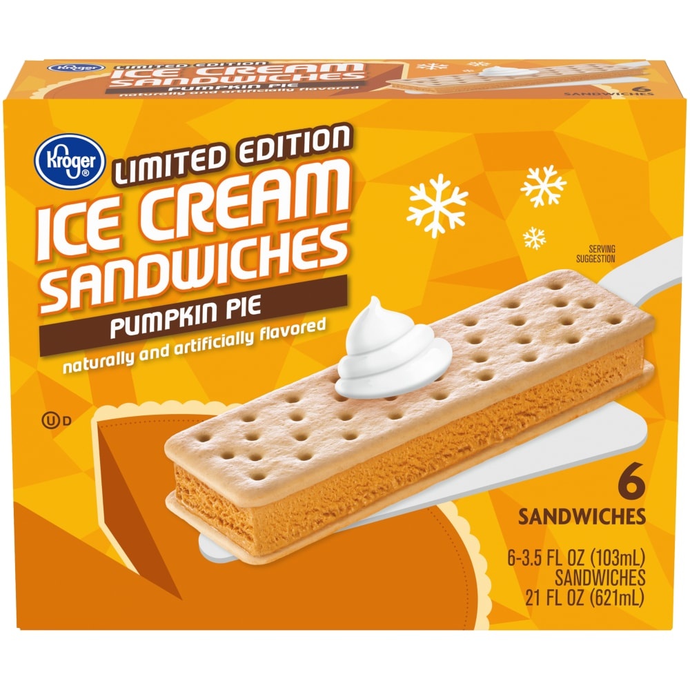 slide 1 of 1, Kroger Pumpkin Pie Ice Cream Sandwiches, 6 ct; 3.5 fl oz