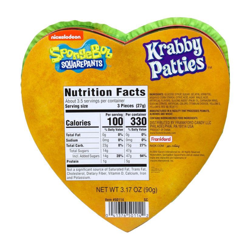 slide 4 of 6, SpongeBob Frankford Valentine's Krabby Patties Plush Heart Box, 3.17 oz