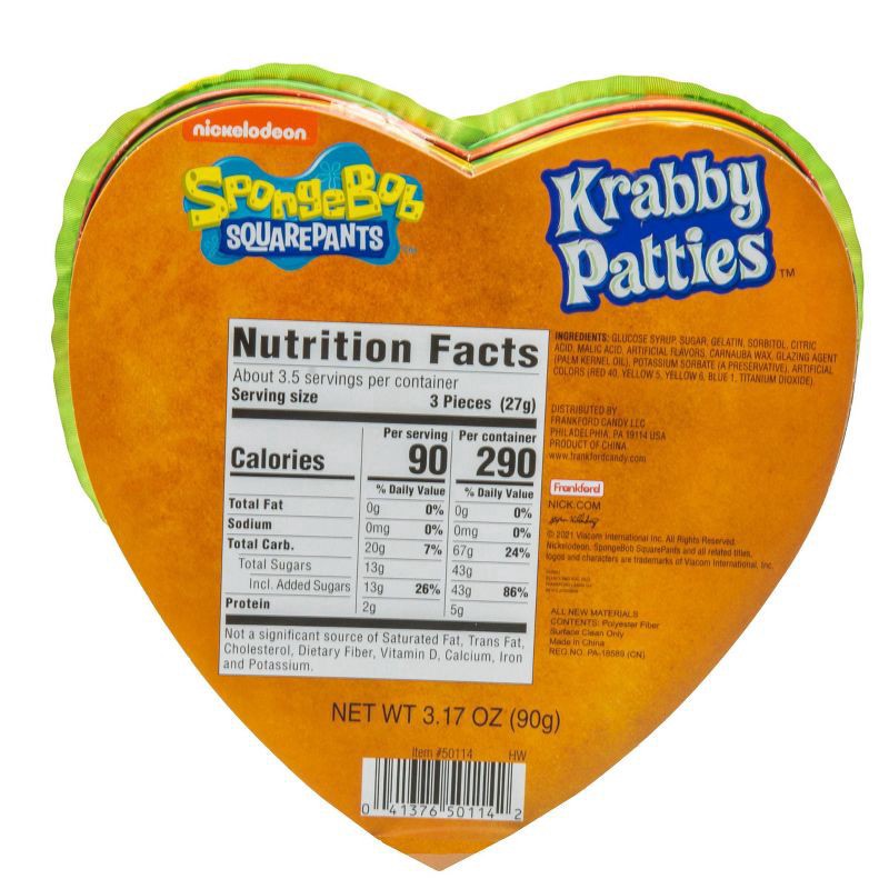 slide 3 of 6, SpongeBob Frankford Valentine's Krabby Patties Plush Heart Box, 3.17 oz