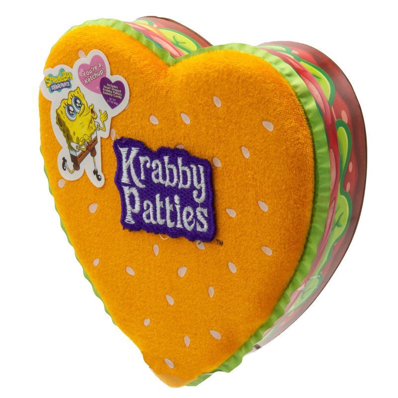 slide 5 of 6, SpongeBob Frankford Valentine's Krabby Patties Plush Heart Box, 3.17 oz