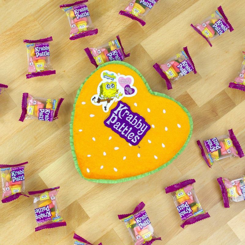 slide 2 of 6, SpongeBob Frankford Valentine's Krabby Patties Plush Heart Box, 3.17 oz