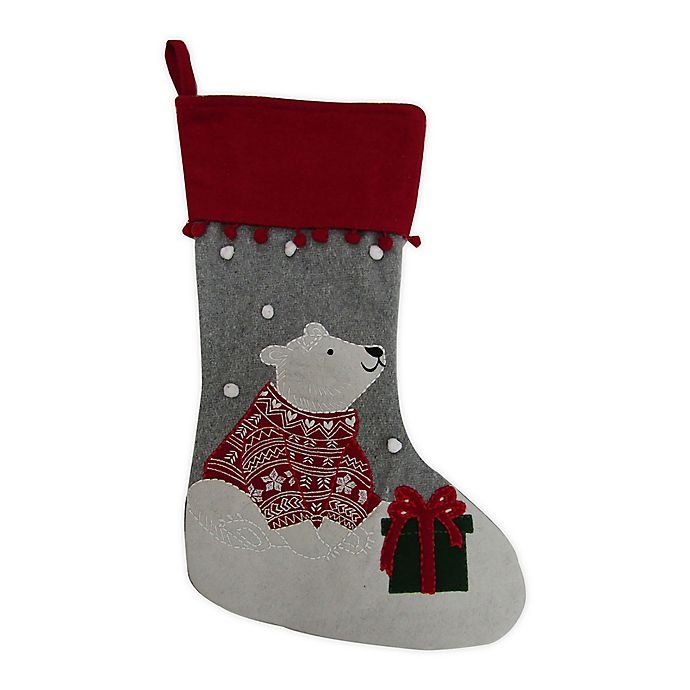 slide 1 of 1, Winter Wonderland Felt Polar Bear Stocking - Red/Grey, 24 in