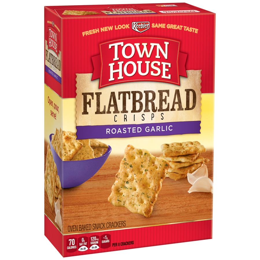 slide 2 of 2, Keebler Town House Flatbread Crisps Roasted Garlic Crackers, 9.5 oz