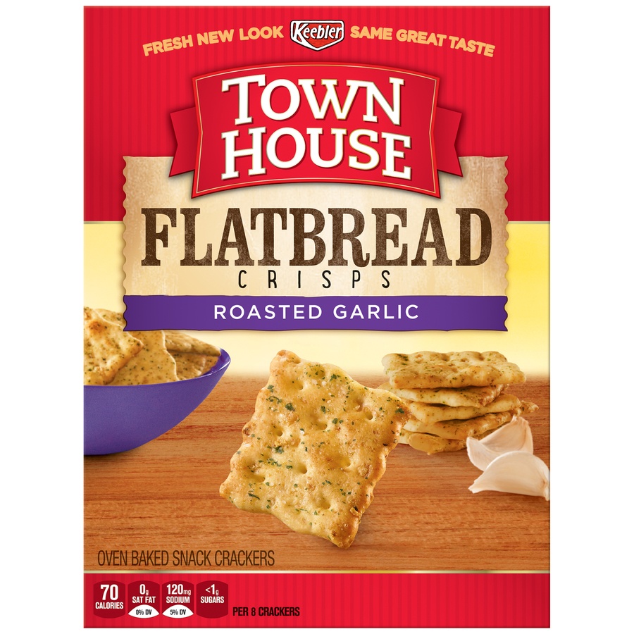slide 1 of 2, Keebler Town House Flatbread Crisps Roasted Garlic Crackers, 9.5 oz