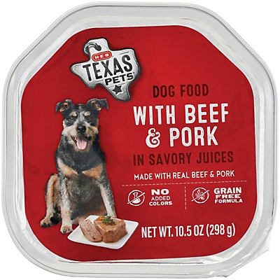 slide 1 of 1, H-E-B Beef & Pork in Savory Juices Wet Dog Food, 10.5 oz