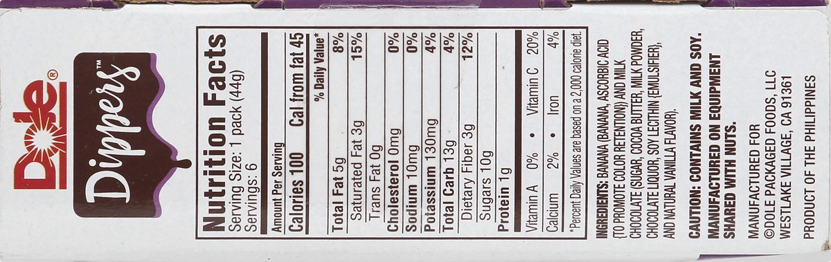 slide 8 of 10, Dole Dippers Milk Chocolate Covered Banana Slices 6-1.55 oz. Packs, 