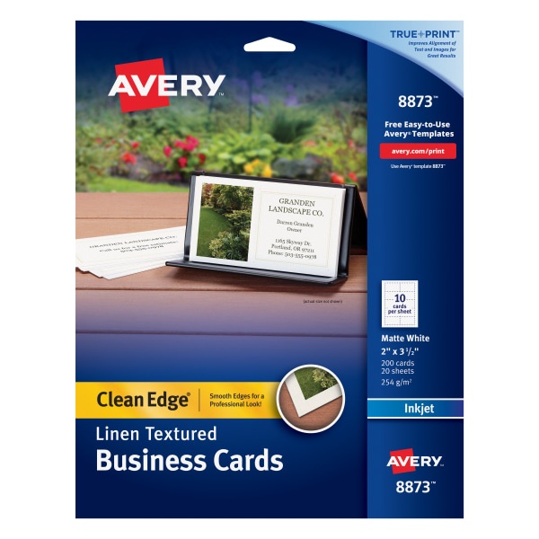 slide 1 of 6, Avery Inkjet Two-Sided Clean Edge Business Cards - Linen White, 200 ct