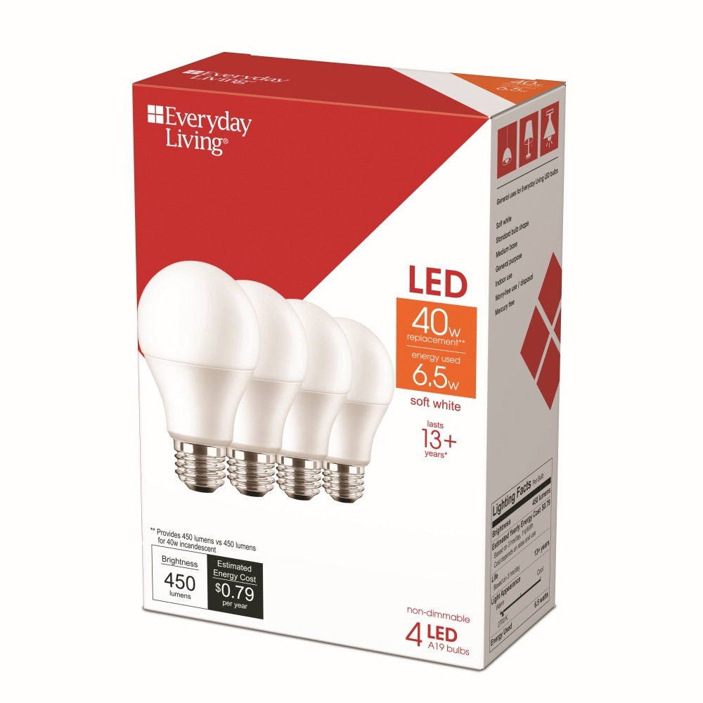 slide 2 of 2, Everyday Living 40W A19 Soft White LED Light Bulbs, 4 ct