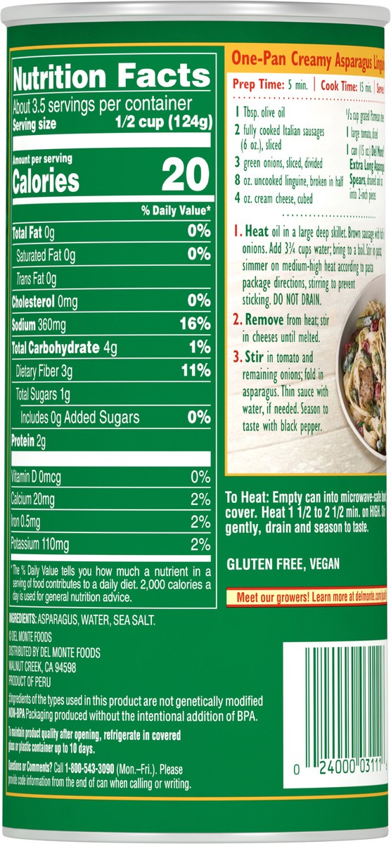 slide 2 of 7, DEL MONTE FRESH CUT HARVEST SELECTS Extra Long Asparagus Spears, Canned Vegetables, 15 oz Can, 15 oz