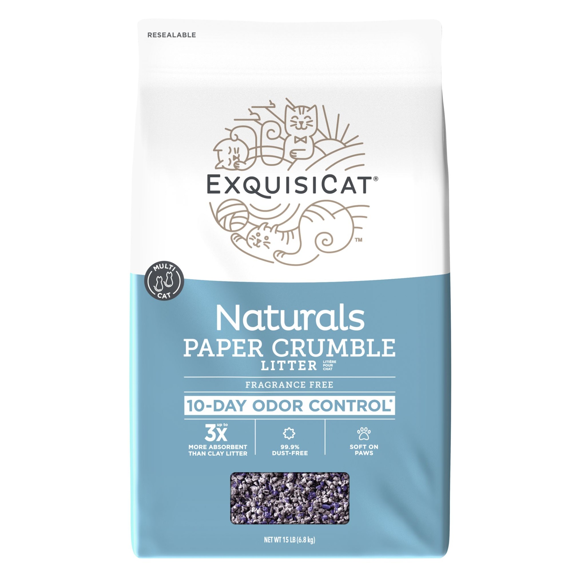 slide 1 of 1, ExquisiCat Naturals Multi-Cat Paper Crumbles Cat Litter - Unscented, Low Dust, Natural, 15 lb