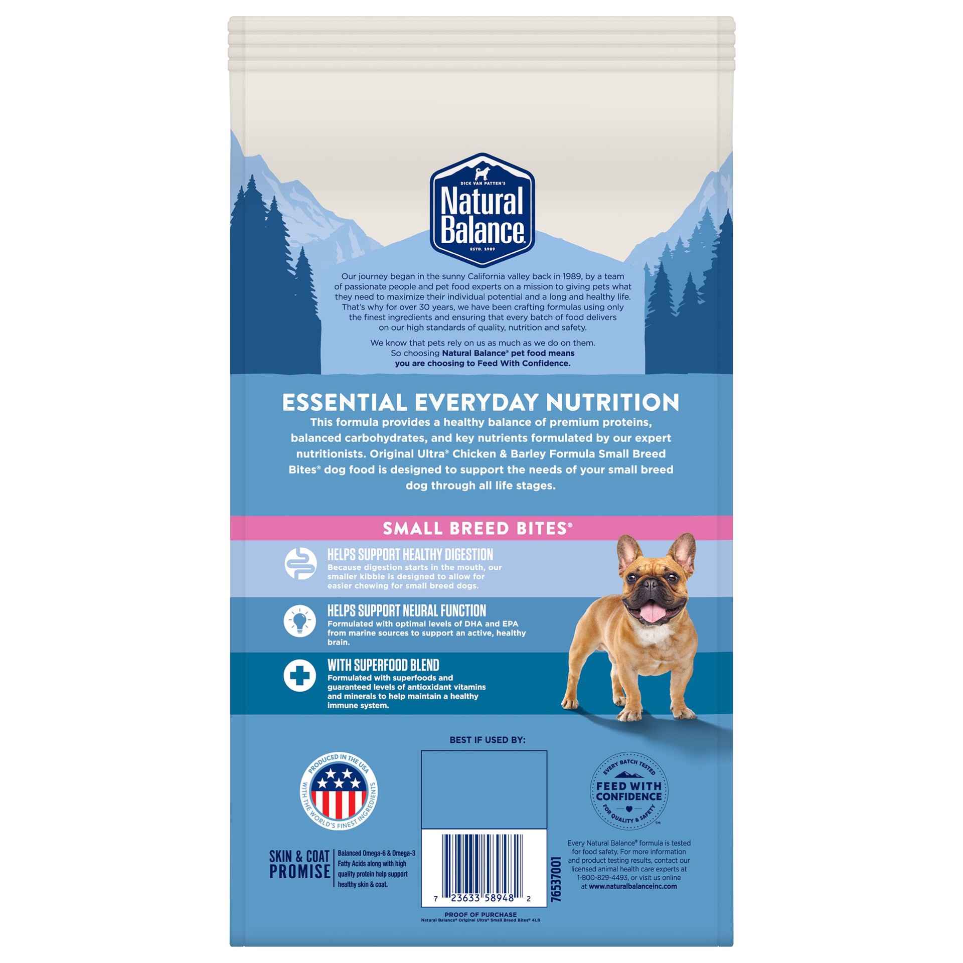 slide 5 of 5, Natural Balance Original Ultra Chicken & Barley Formula Small Breed Bites Dry Dog Food, 4 lb. Bag, 4 lb