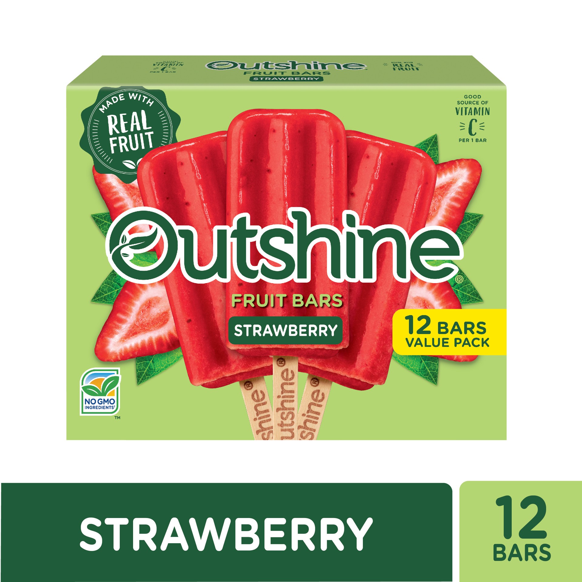 slide 2 of 5, Outshine Strawberry Frozen Fruit Bars Value Pack, 12 Count, 30.41 oz