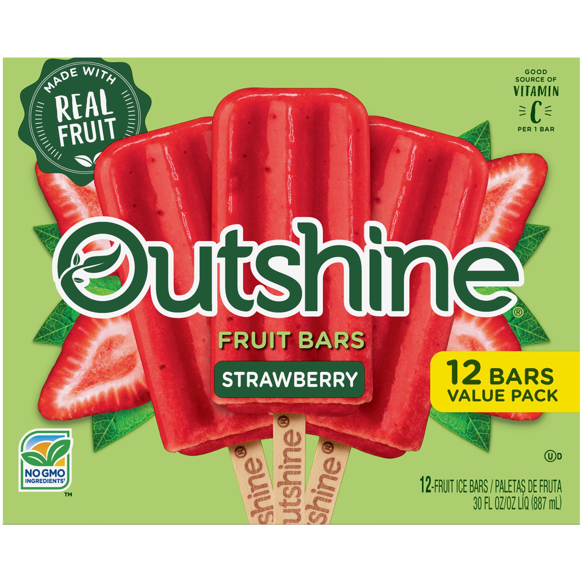 slide 1 of 5, Outshine Strawberry Frozen Fruit Bars Value Pack, 12 Count, 30.41 oz