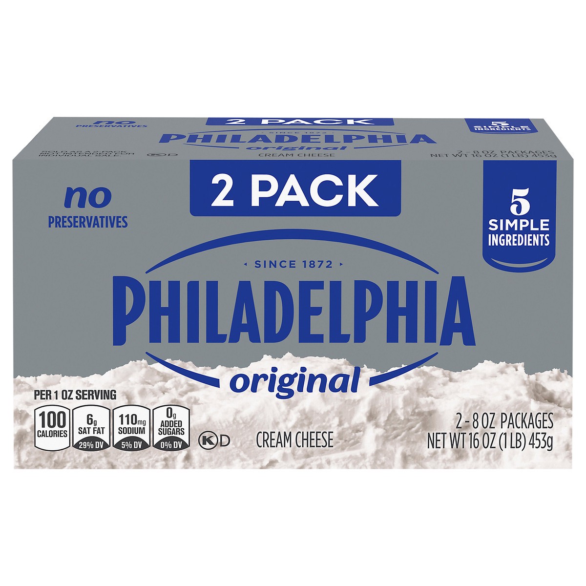 slide 1 of 16, Philadelphia Cream Cheese, 2 Blocks, for Recipes and Baking, Original, No Artificial Preservatives, Flavors or Dye, 8 oz, 2 ct