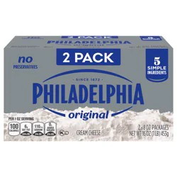 Philadelphia Cream Cheese, 2 Blocks, for Recipes and Baking, Original, No Artificial Preservatives, Flavors or Dye, 8 oz