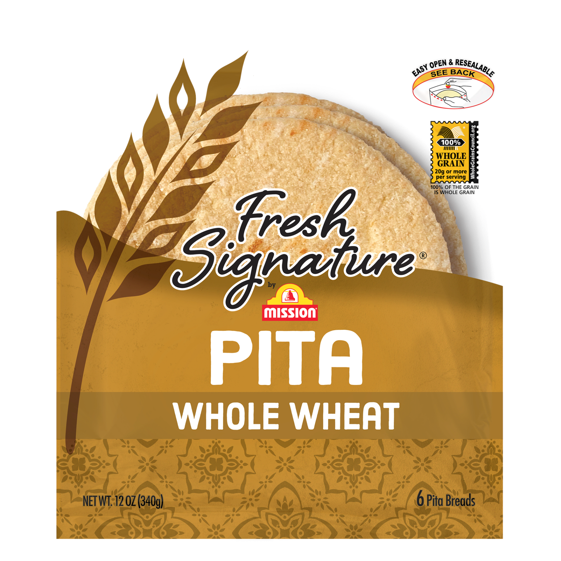 slide 1 of 1, Mission Fresh Signature Pita Wheat, 12 oz