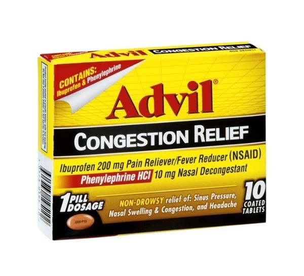 slide 1 of 1, Advil Congestion Relief Coated Tablets, 10 ct