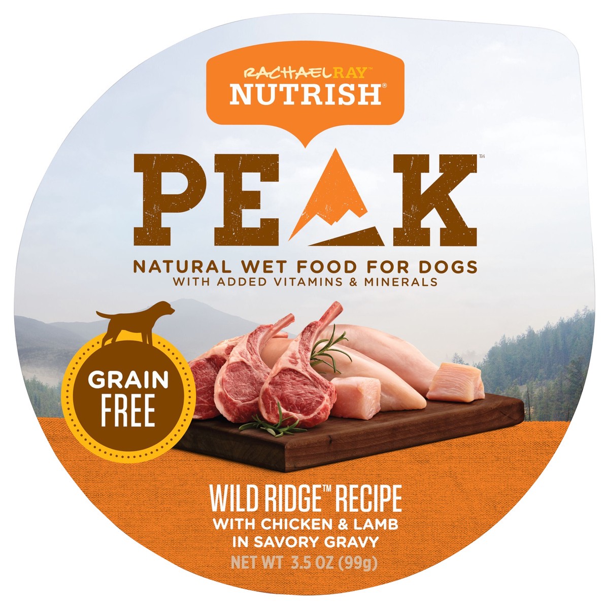 slide 1 of 8, Rachael Ray Nutrish PEAK Natural Wet Dog Food, Grain Free Wild Ridge Recipe with Chicken & Lamb in Savory Gravy, 3.5 oz, 3.5 oz