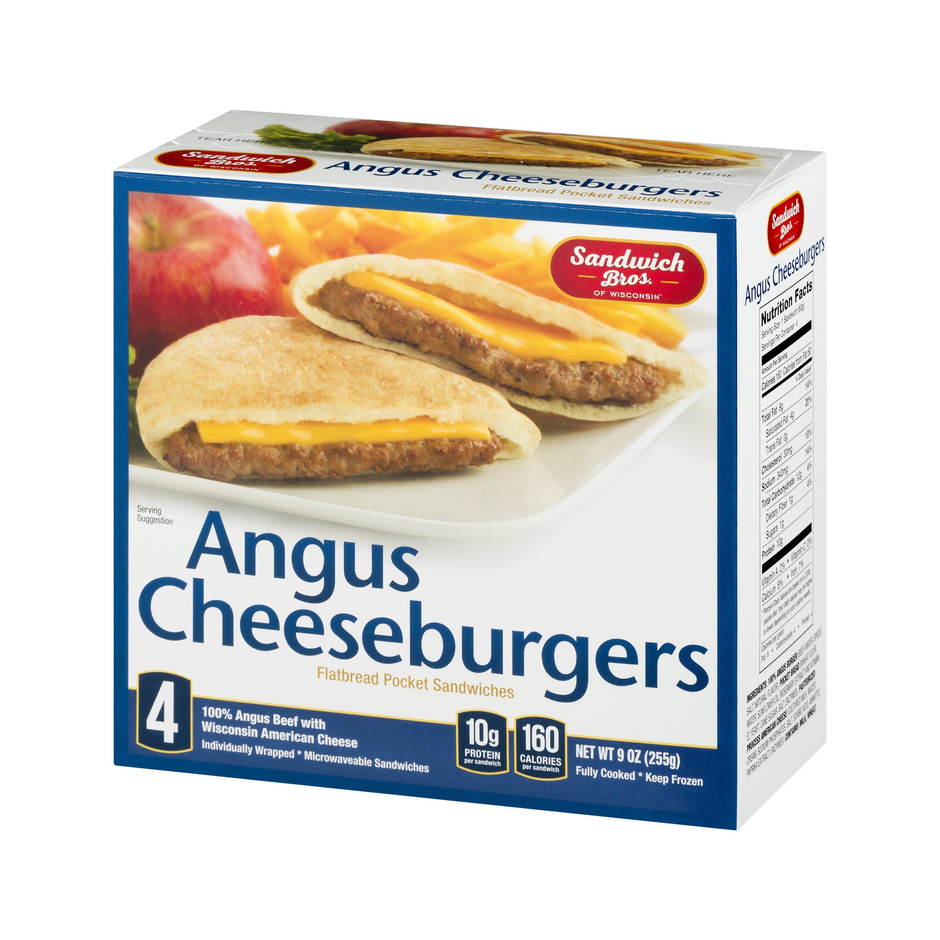 slide 2 of 3, Sandwich Bros. Angus Cheeseburgers Flatbread Pocket Sandwiches, 9 oz, 4 Count, 9 oz