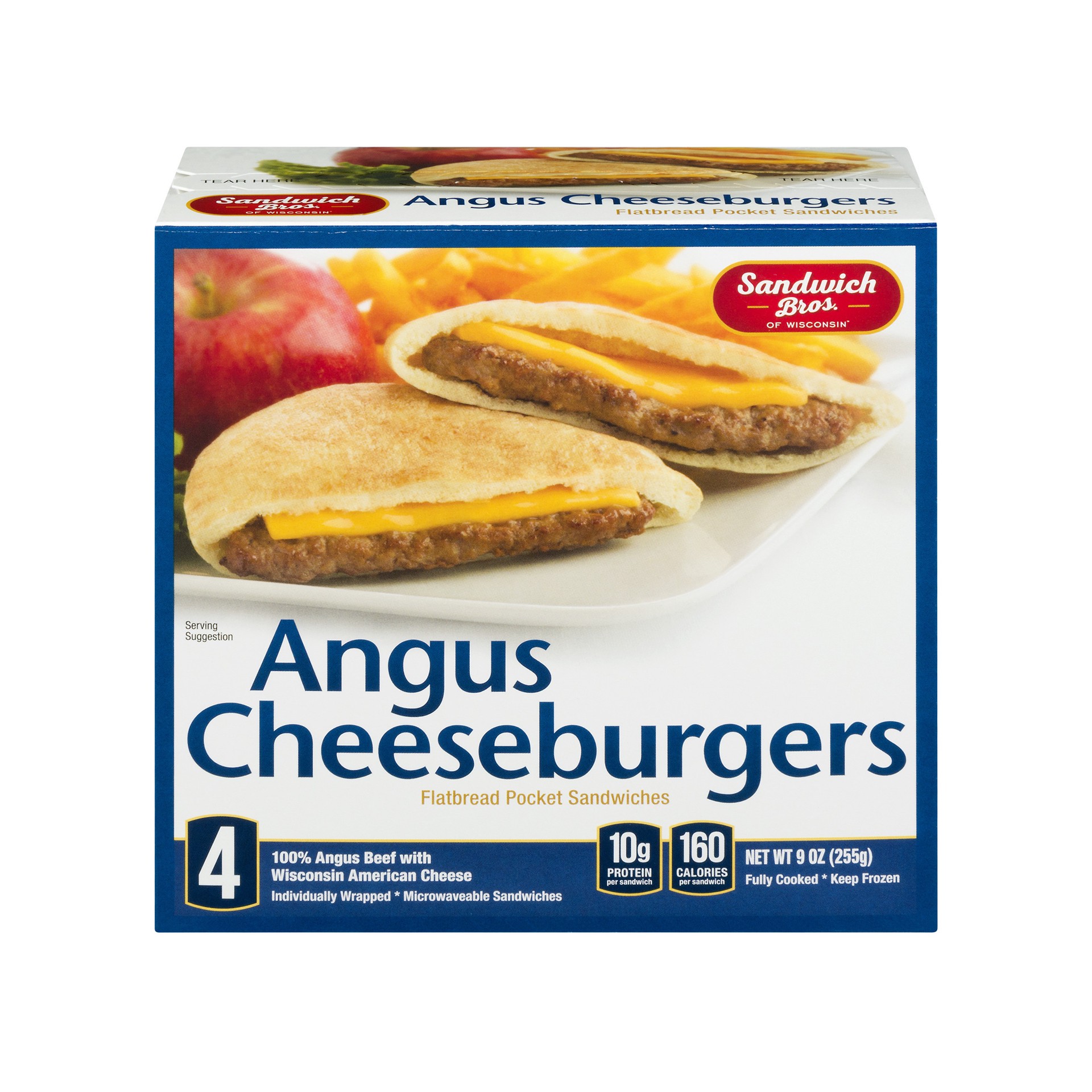 slide 1 of 3, Sandwich Bros. Angus Cheeseburgers Flatbread Pocket Sandwiches, 9 oz, 4 Count, 9 oz