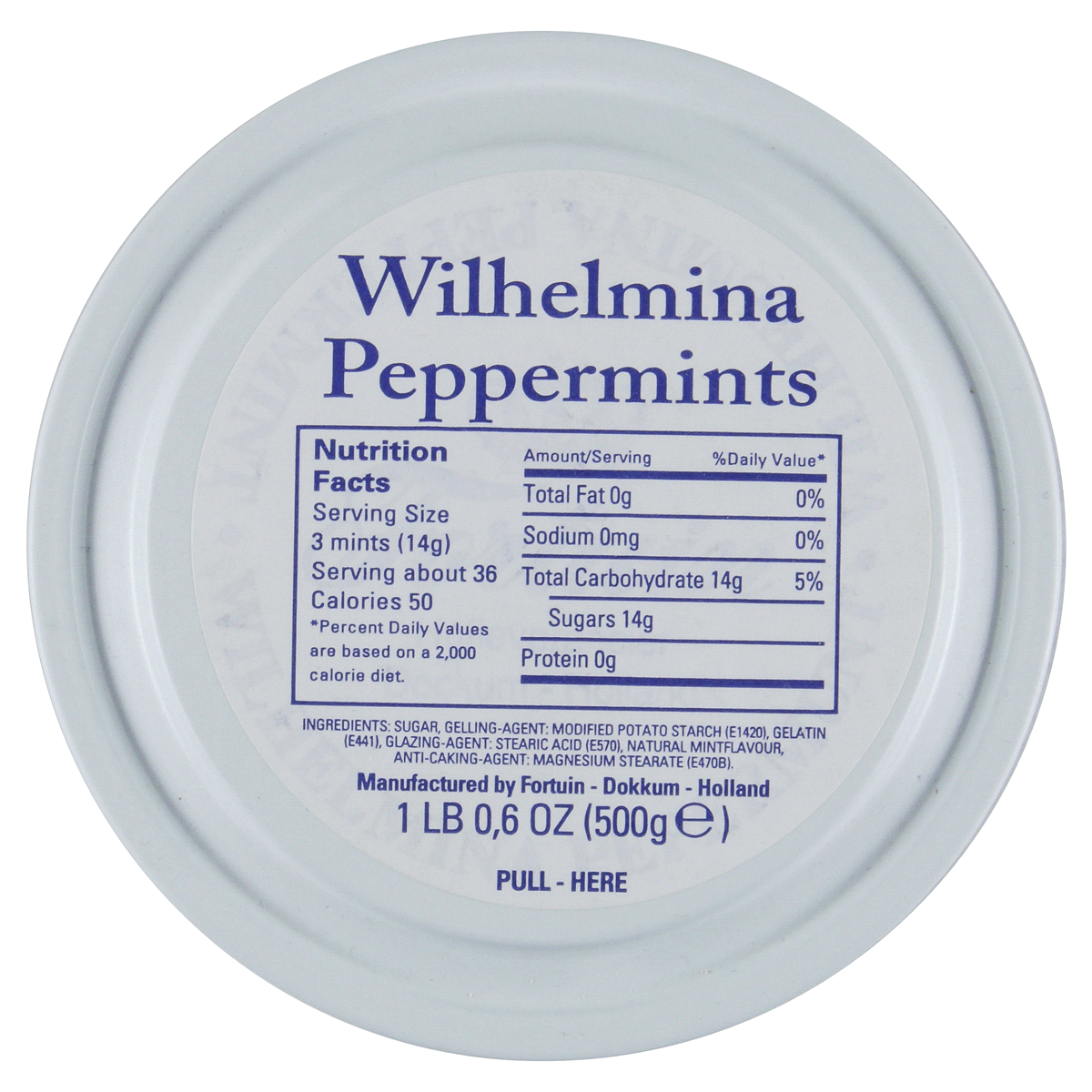 slide 5 of 5, Wilhelmina Peppermints in Blue Dutch Scene Tin, 17.6 oz