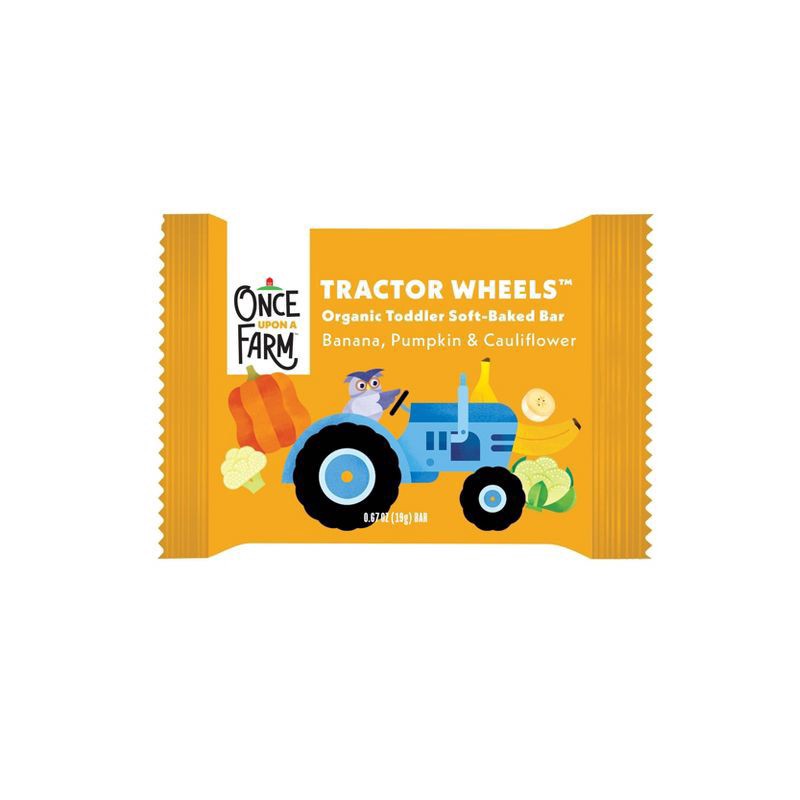 slide 7 of 8, Once Upon a Farm Organic Tractor Wheels Toddler Bar, Banana, Pumpkin & Cauliflower 5 Count, 5 ct