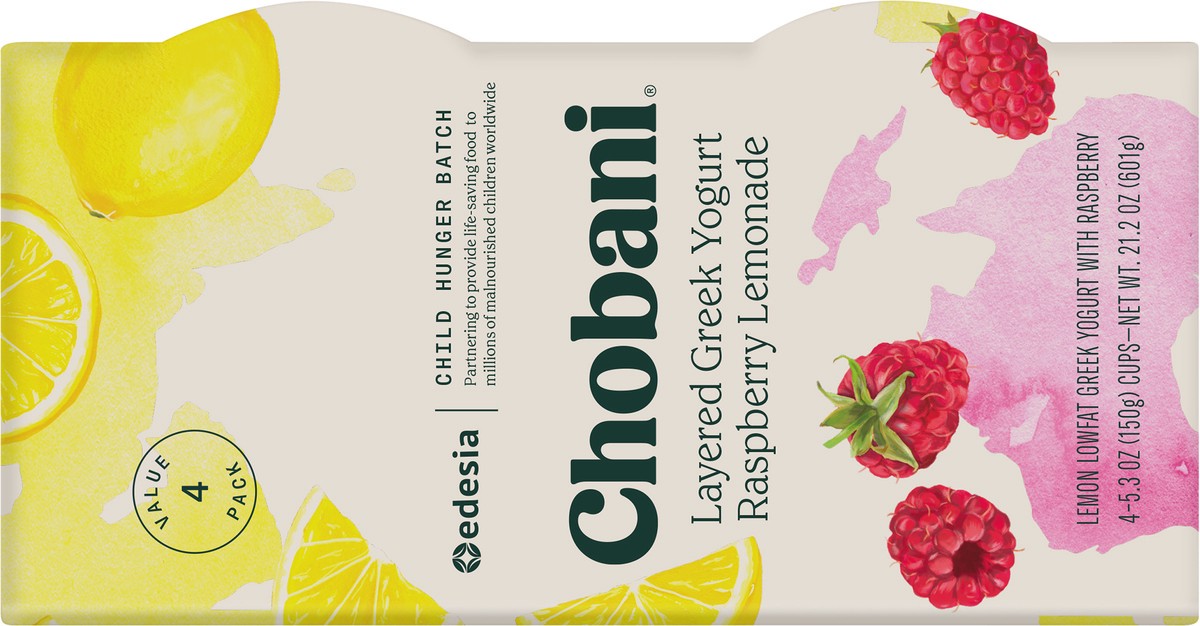 slide 3 of 9, Chobani Reduced Fat Greek Yogurt Raspberry Lemonade 5.3oz 4PK, 4 ct