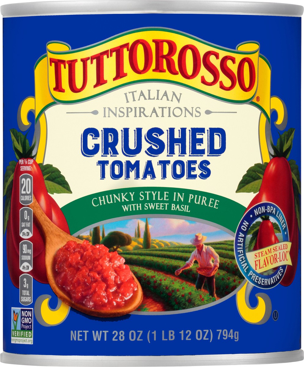 slide 5 of 12, Tuttorosso Crushed Tomatoes Chunky Style In Puree With Sweet Basil, 28 oz