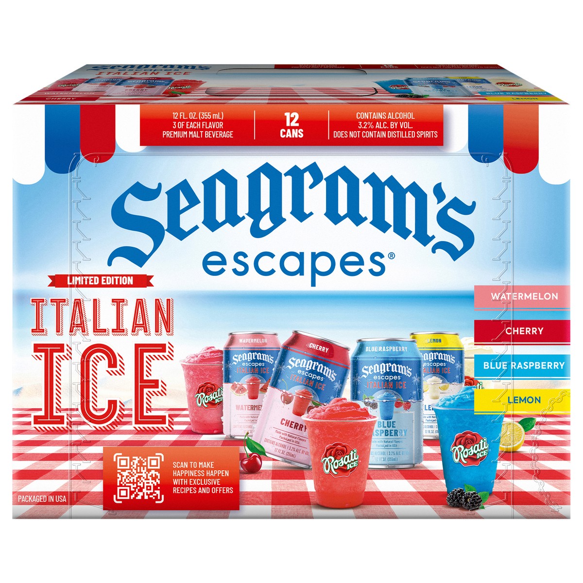 slide 1 of 9, Seagram's Italian Ice Variety Pack - 12pk/12oz cans, 144 fl oz