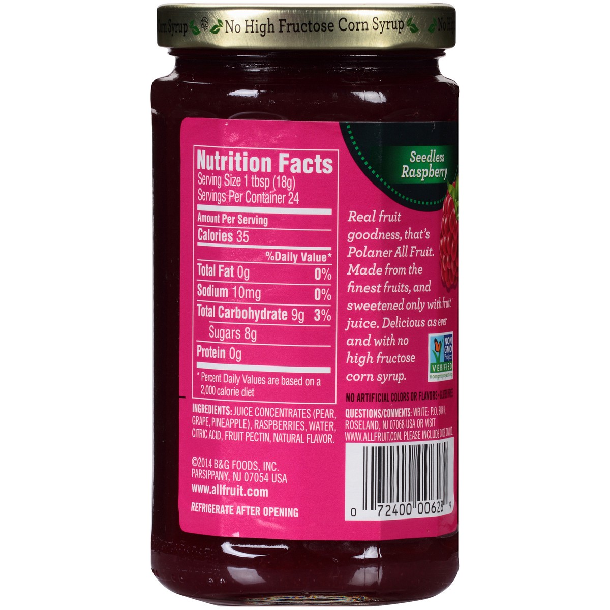 slide 4 of 7, Polaner All Fruit Gluten Free Seedless Raspberry Spreadable Fruit, Raspberry Fruit Spread, 15.25 OZ, 15.25 oz