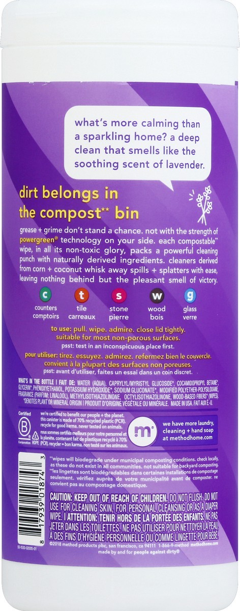 slide 6 of 6, method All-Purpose Cleaning Wipes, Lavender, 30 ct; 6.17 oz