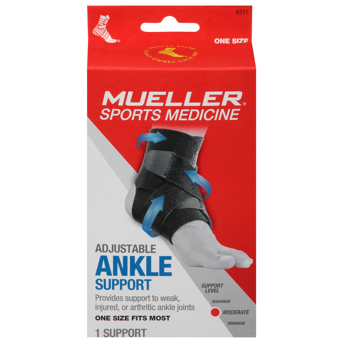 slide 1 of 4, Mueller Moderate Adjustable Ankle Support 1 ea Box, 1 ct