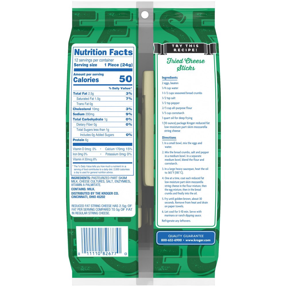 slide 4 of 4, Kroger Reduced Fat Mozzarella String Cheese, 10 oz