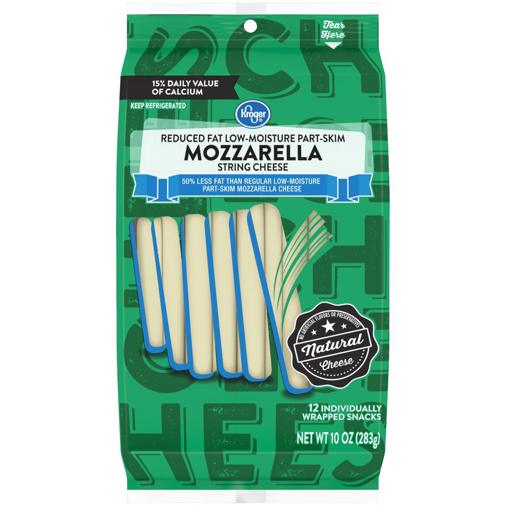 slide 1 of 4, Kroger Reduced Fat Mozzarella String Cheese, 10 oz